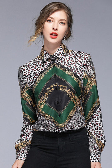 Printed Vintage Long Sleeve Women Shirt Blouse Top