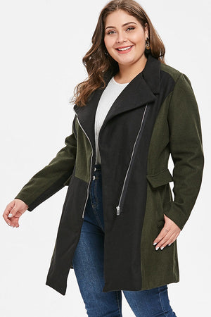 Classy Plus Size Two Tone Winter Patchwork Coat Jacket