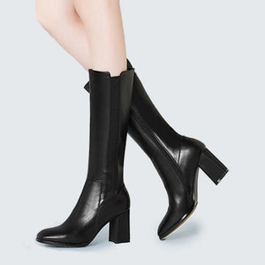 Smart Genuine Leather Mid Calf High Square Heel Long Boots Verkadi.com