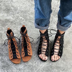 Hot Ankle Suede Cross Tied Flat Women Gladiator Sandals