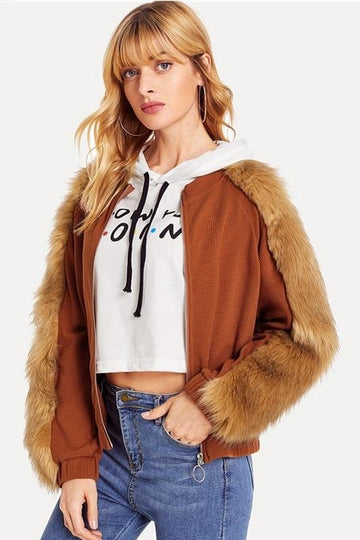 Faux Fur Contrast Solid High Street Women Jackets