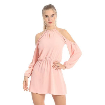 Summer Chiffon Collect Waist O Neck Short Dress