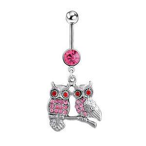 Romantic Owl Family Pink Belly Button Ring