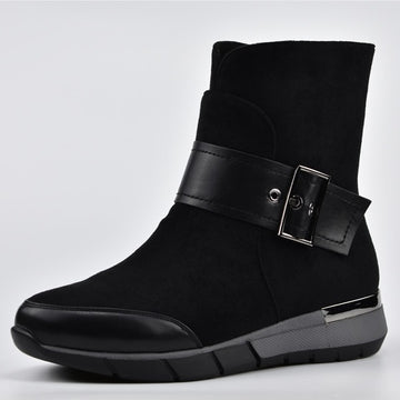 Smart Flock Leather Comfortable Flat Heel Women Ankle Boots