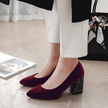 Classic Glitter Bling Block High Heels Pumps Shoes