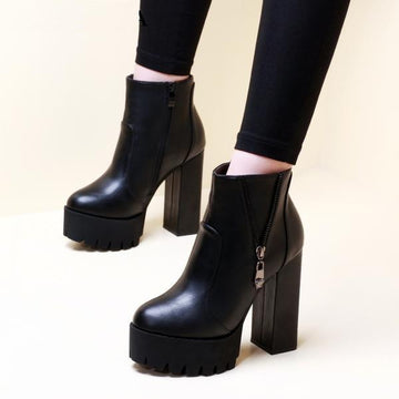 Hip Ankle Round Toe Square Chunky High Heels Boots Verkadi.com