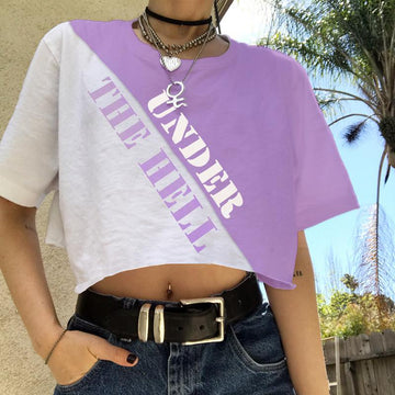 Hip Purple O Neck Cotton Crop Top Sweatshirt Hoodie