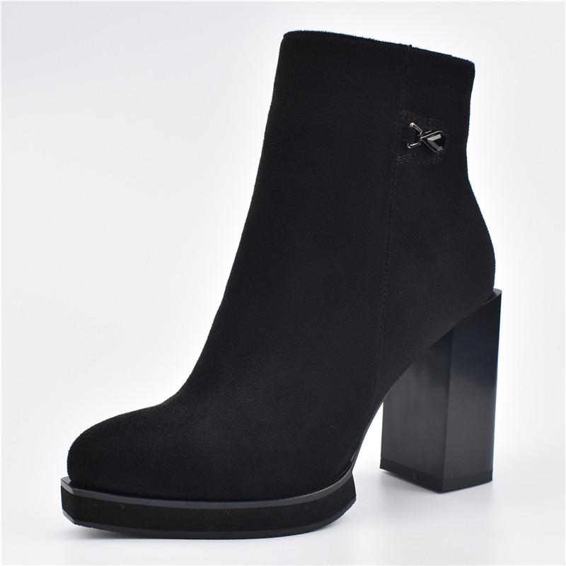 French Style Flock Leather Square High Heels Ankle Boots Verkadi.com
