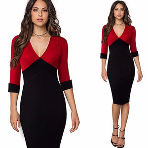 Trendy Color Block Contrasting Business Office Bodycon Dress