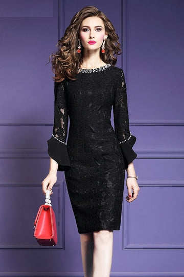 Lace Retro Pencil Formal Evening Midi Dress