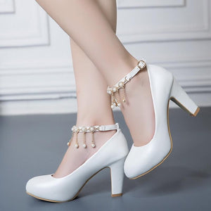 Elegant Heel String Bead Ankle Strap Pump Sandals Verkadi.com