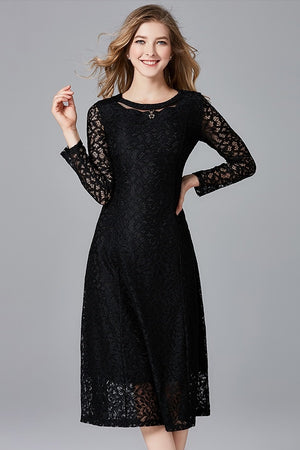 Hot Hollow Lace Long Casual A-Line Midi Dress