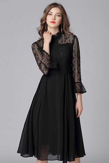 Chiffon Lace A-line Butterfly Sleeve Plus Size Midi Dress