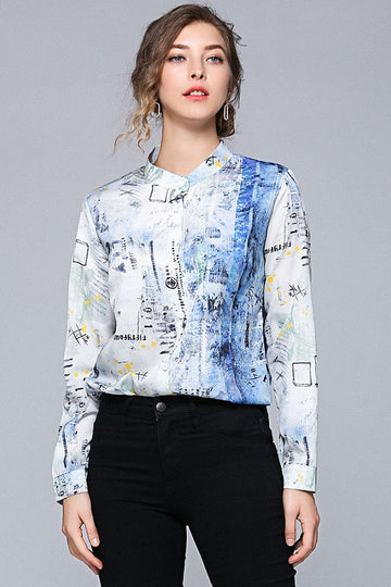 Printed Long Sleeve Women Blouses Shirts Top