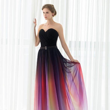Colorful Sexy Chiffon Strapless Pleated Evening Event Dress Verkadi.com