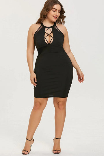 Sexy Plus Size O Neck Sleeveless Cut Out Mini Dress