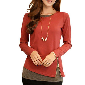 Cool & Casual Long Sleeve Side Zipper Blouse Top Verkadi.com