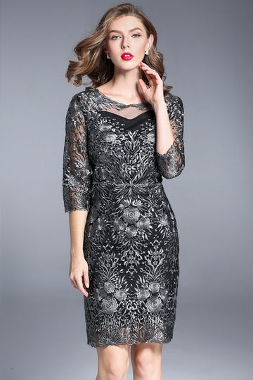 Embroidery Bodycon Sheath Plus Size Party Midi Dress