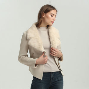 Hot Faux Sheepskin Lambs Wool Women Suede Jacket