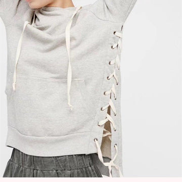 Street Wear Side Lace-Up Long Sleeve Hoodie Sweatshirt Verkadi.com
