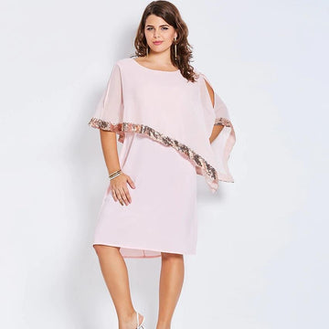 Elegant Sequins Asymmetric Cloak Half Sleeve Dress