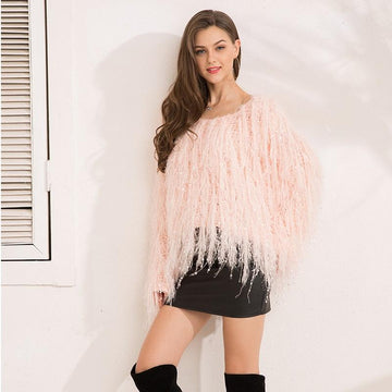 Hot Tassel Knitted Mohair Shaggy Yarn Top Blouse Verkadi.com