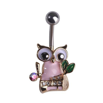 Owl With Crystals Navel Piercing Belly Button Ring Verkadi.com