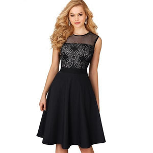 Vintage Floral Lace Sleeveless Party Dress