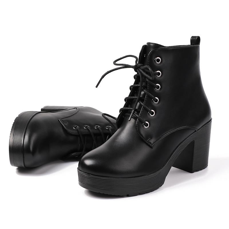 Smart Platform Heel Ankle Soft Leather Chunky High Heel Boots verkadi.com