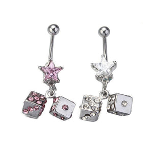 Crystal Dice Dangle Rhinestone Navel Piercing Belly Button Ring