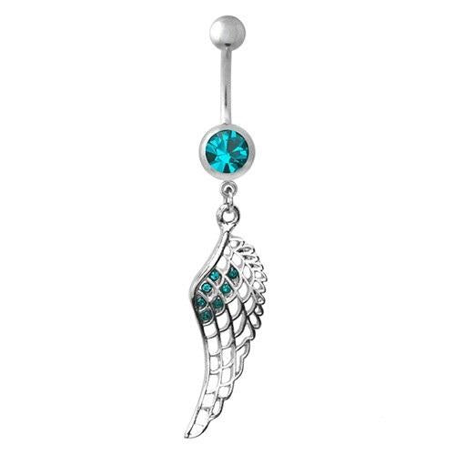 Crystal Hollow Feather Wing Dangle Navel Belly Button Ring