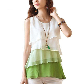 Multi-Color Chiffon Flounce Tiered Blouse Top Verkadi.com
