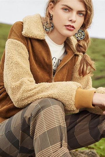 fuzzy collar corduroy street wear women Jackets