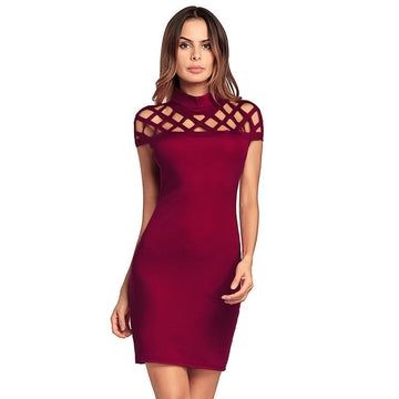 Sexy Elegant Bandage Hollow Out Turtleneck Dress Verkadi.com