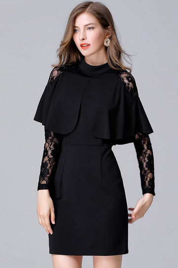 Lace Patchwork Cloak Sleeves Cape Design Mini Dress