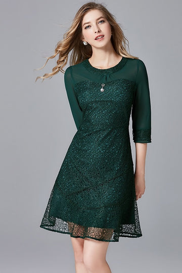 Chiffon Quarters Sleeves Lace A-Line Mini Dress