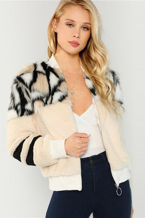 Multi Color O-Ring Zip Up Faux Fur Women Jackets