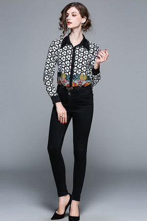 Vintage Printed Women's Shirt Blouse Top