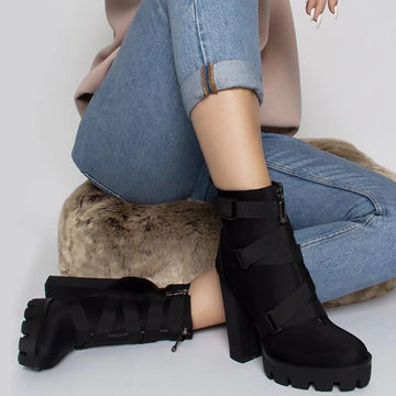 Hip Square Thick High Heel Platform Ankle Boots
