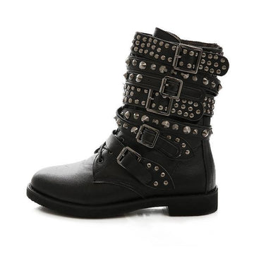 Cool Motorcycle Ankle Buckle Strap Rivet Boots Verkadi.com