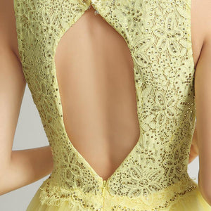 Asymmetrical With Lace Beaded Prom Event Party Dress Verkadi.com