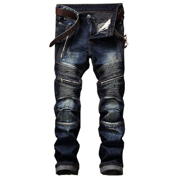 Blue Biker Men Jeans Ripped Slim Straight Fit Hip Hop Denim Verkadi.com