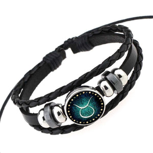Unisex Zodiac Sign Genuine Braided Leather Bracelet