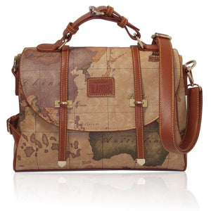 Geometric World Map Printed Vintage Shoulder Handbag Verkadi.com