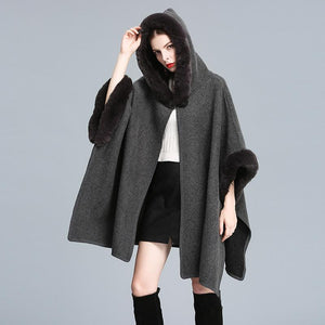 Elegant Faux Rabbit Fur Hooded Knitted Coat Cardigan