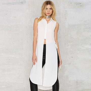 Stylish Long Sleeveless Turn Down Collar Blouse Top Verkadi.com