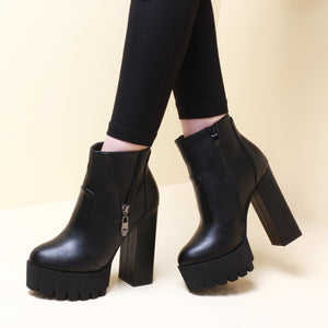 Hip Ankle Round Toe Square Chunky High Heels Boots Verkadi.com