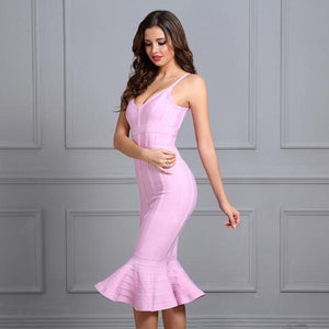 Spaghetti Strap Mermaid V-Neck Knee Length Evening Party Dress Verkadi.com