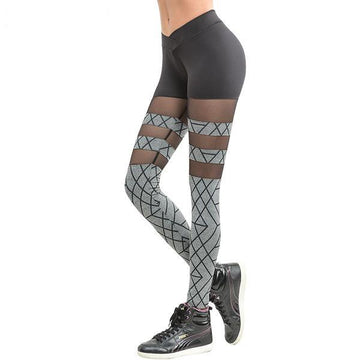 Mesh Patchwork Geometric Printed Workout Leggings