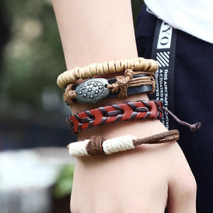 Handmade Weaved Vintage Gypsy Cuff Beads Leather Bracelet